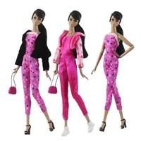 fashion pink jumpsuit 16 bjd clothes for barbie dolls clothes set outfit coat handbag daily wear 11 5 doll accessory kids toys