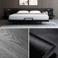 Black Wood Grain Self-Adhesive Wallpaper Film Vinyl Waterproof Wall Stickers Kitchen Wardrobe Cabinet Furniture Renovation