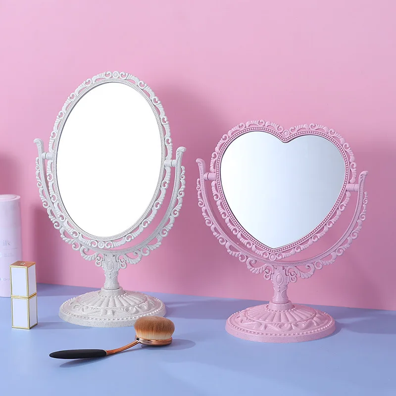 

Heart Shaped Makeup Mirror Vintage European Style Single Side Makeup Mirror Swivel Desktop Makeup Tools