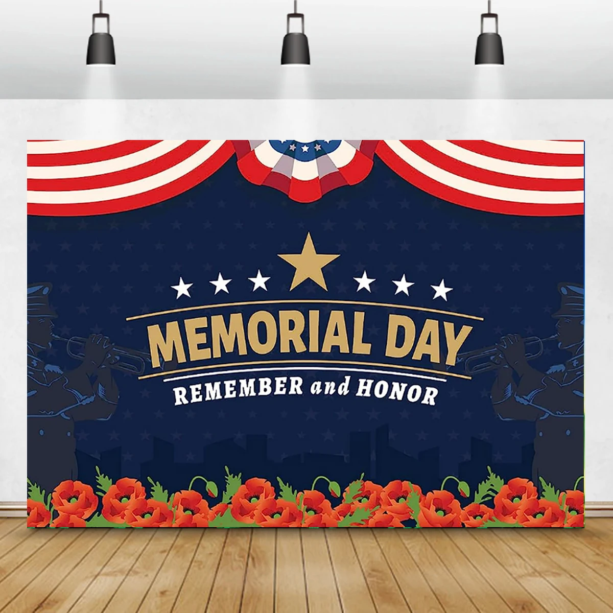 

Memorial Day Backdrop Remember and Honor Banner Thank You Soldiers Veterans Patriotic Photography Welcome Home Party Decoration