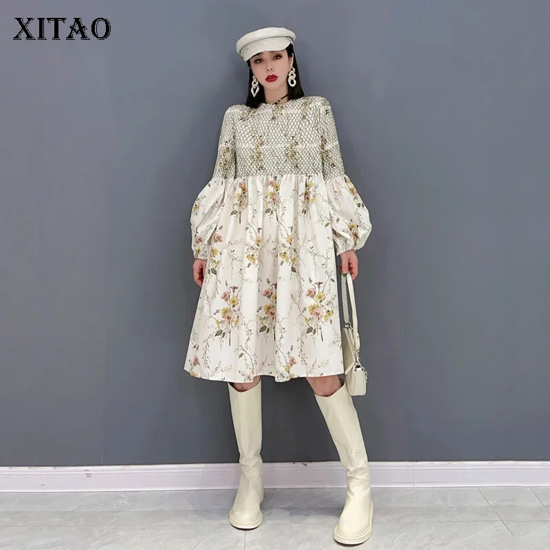 

XITAO, Осеннее новое платье, 2021, французский элегантный цветочный узор, круглый вырез, длинный рукав, темперамент, Дамский стиль, свободное жен...