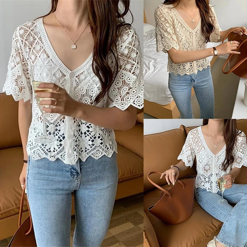 

Вязаное крючком пальто женский летний солнцезащитный вязаный кружевной Укороченный кардиган