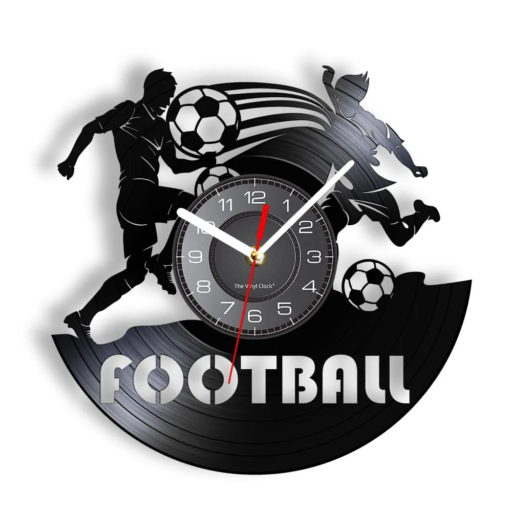 Reloj de pared con disco de vinilo de fútbol para hombre, reloj de pared silencioso para decoración del hogar, deportivo, hecho de disco de vinilo Real, regalo para fanáticos del fútbol