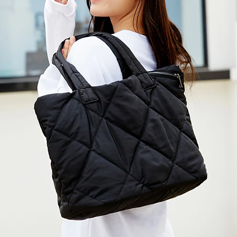 3PCS/SET Nylon Big Tote for Women Men Puffy Padded Handbags Fashion Shoulder Bag Ladies Winter Shopper Underarm Bag Purses Ins