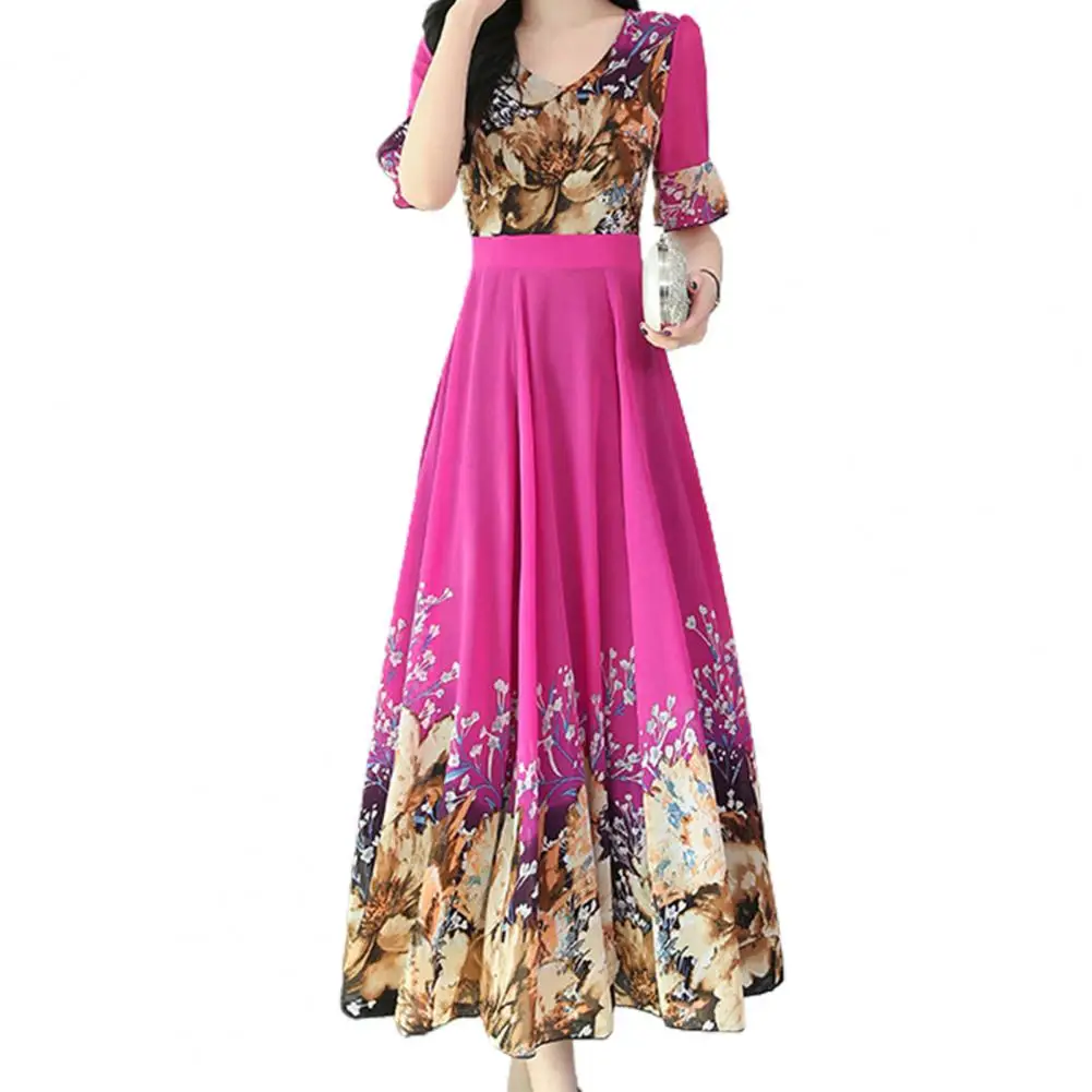 

Модное Длинное Платье с V-образным вырезом, 4 стиля, платье с тонкой строчкой и цветочным принтом