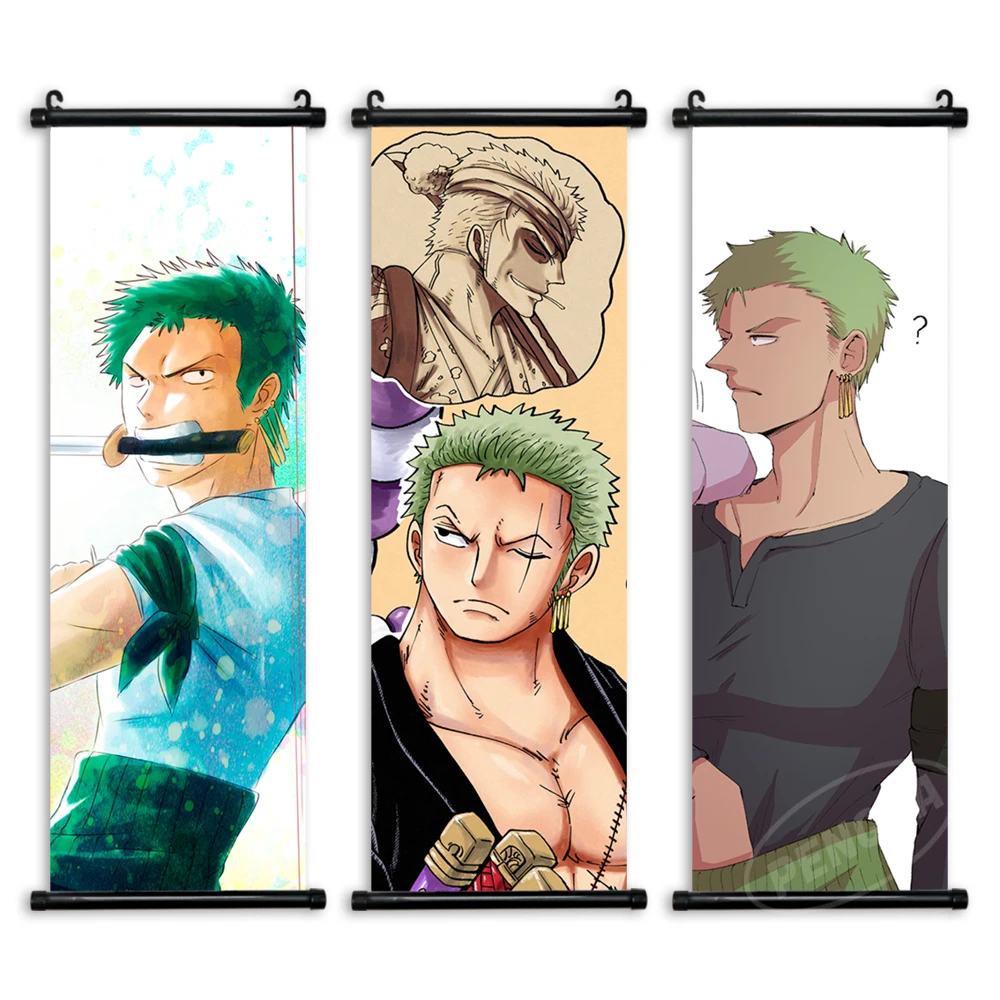 

One Piece Canvas Scroll Painting Wall Art Prints Green Hair Roronoa Zoro Hanging Posters Home Decor Japan Anime Modular Pictures