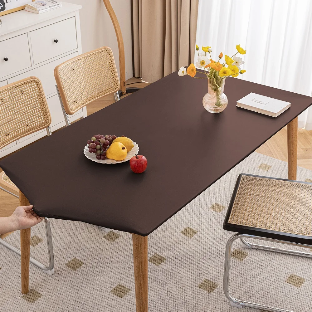 

4FT 6FT 8FT leather Elastic Table cover Oilcloth Waterproof tablecloth pure color 4/6/8 seat Square dining table cloth protector