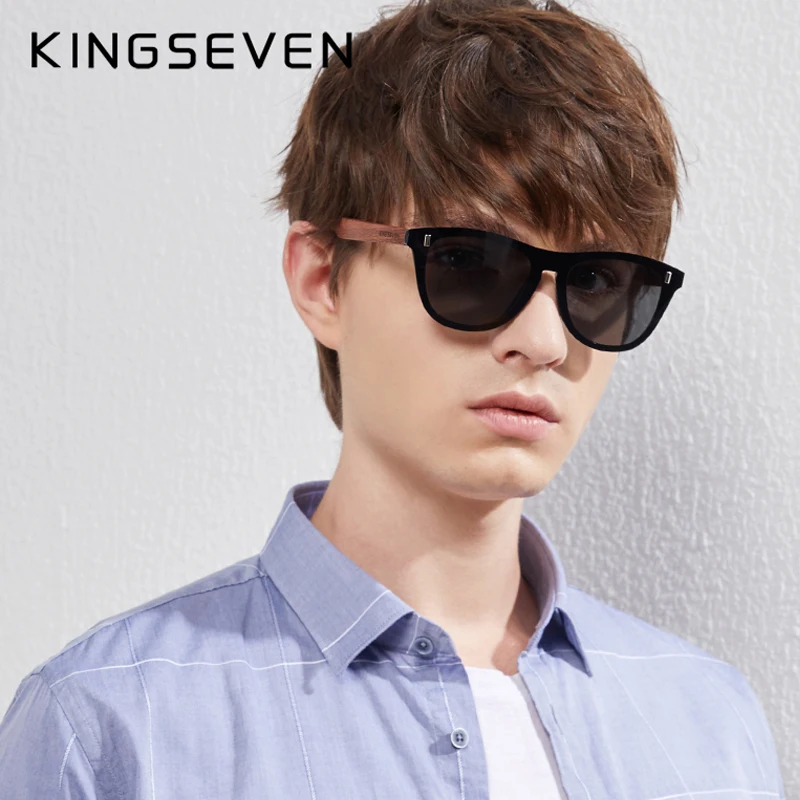 

Солнцезащитные очки KINGSEVEN с деревянными дужками для мужчин и женщин, поляризационные фотохромные солнечные аксессуары в стиле ретро