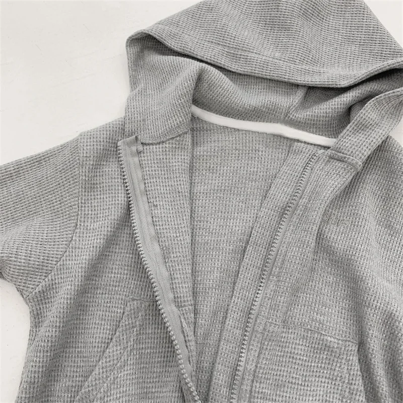 Spring Autumn Boys and Girls Solid color Waffle clothes sets zipper hooded coat and pants 2Pcs children set