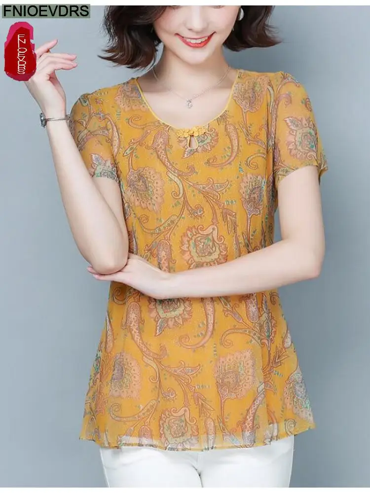 

2022 Summer Short Sleeve Loose Lazy Clothes Floral Women Vintage Blouses Tie Shirt Purple Female Casual Cute Chiffon Retro Tops