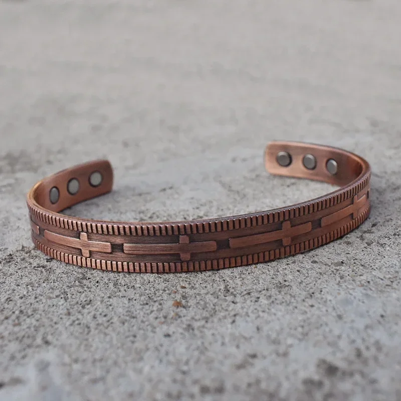 z czystej miedzi Bransoletki dla mężczyzn Kobiety Regulowany mankiet Krzyż Magnetyczne bransoletki Zapalenie stawów Zdrowie Wysoki magnes