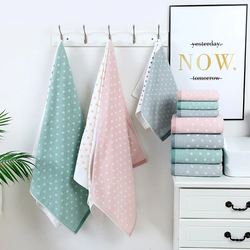 Комплект банных полотенец 100% хлопок розовый горошек зеленый высокое качество