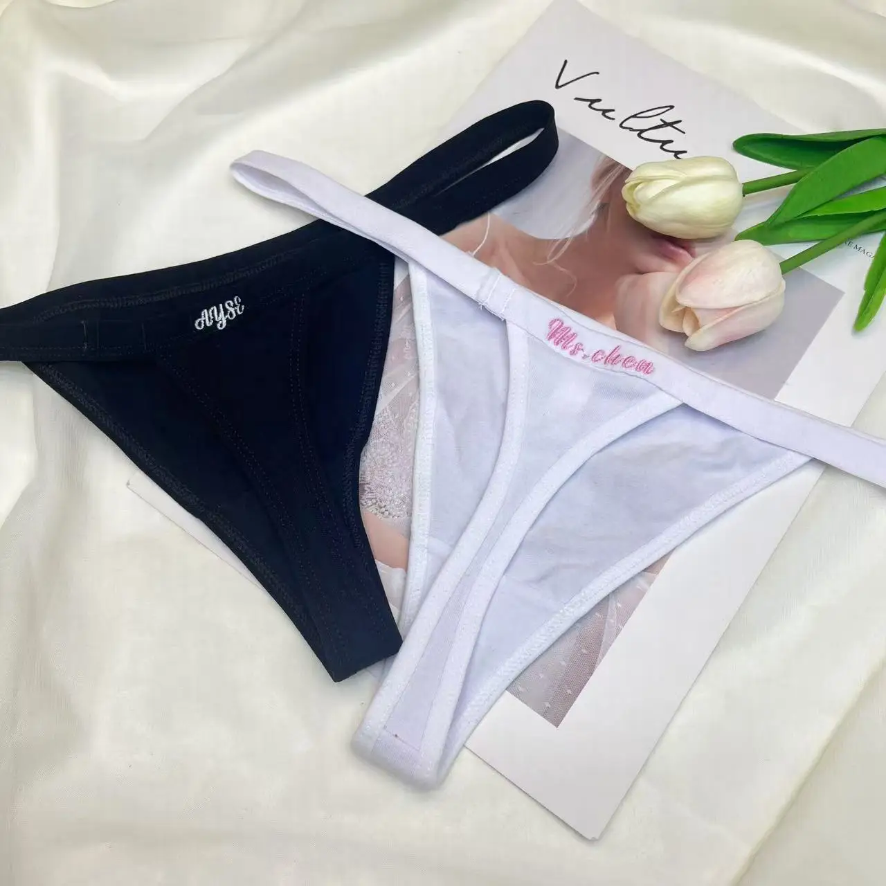 Женские стринги Танга с вышивкой имени женские сексуальные хлопковые