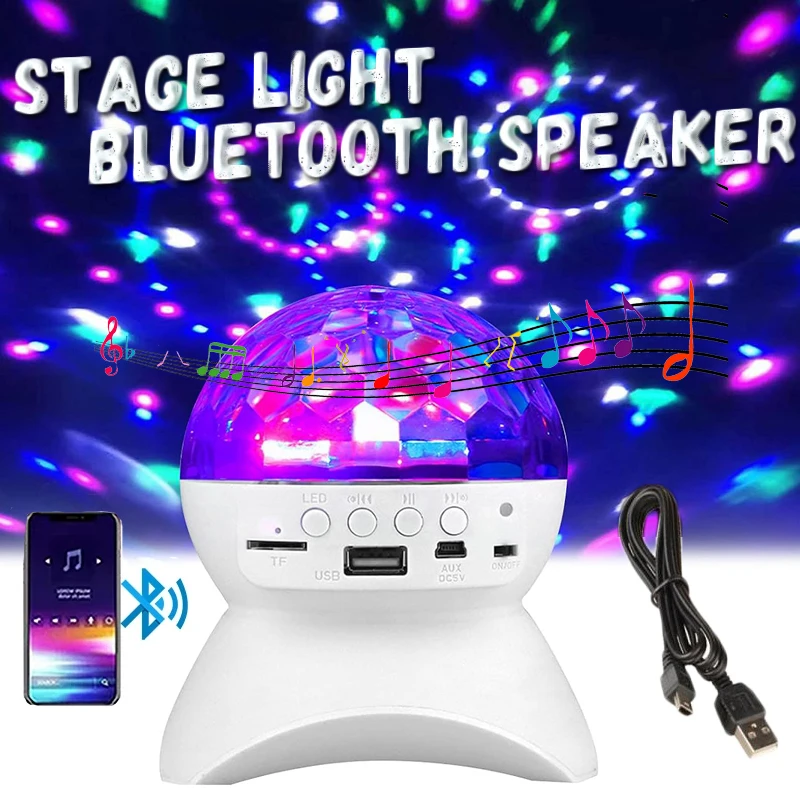 

Speakers Disco Ball Wireless Bluetooth Music Rotating Stage Light RGB Strobe Laser Projector Rechargeable Party Decor DJ Lights