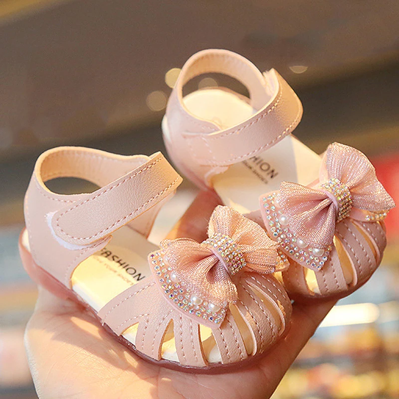 

Toddler Pink Girls Baby Shoes 0-3 Bowtie Soft Shoes Years Chaussure Sole Enfant Summer Princess Sandals Fille Baby Fashion