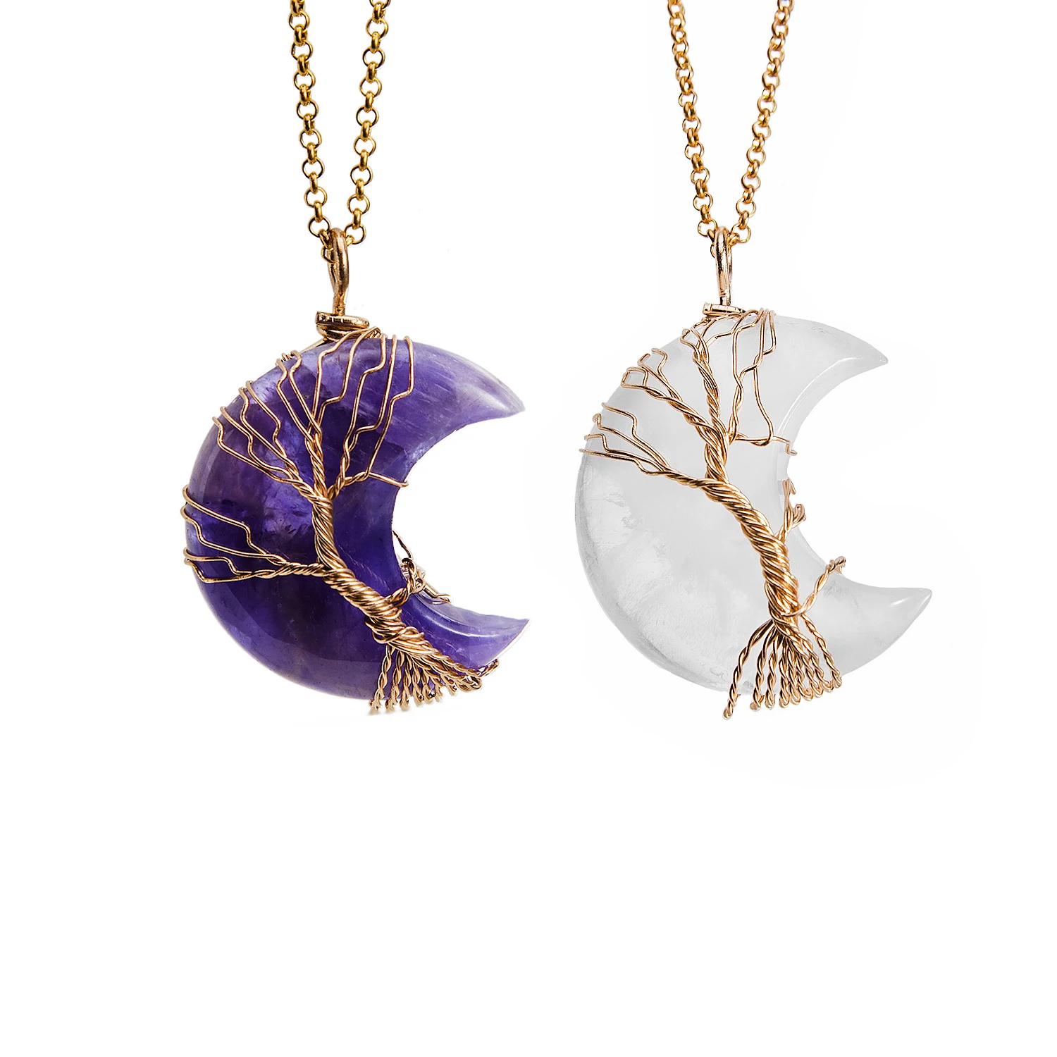 Ожерелье-цепочка с подвеской в виде аметистового дерева жизни Полумесяца из