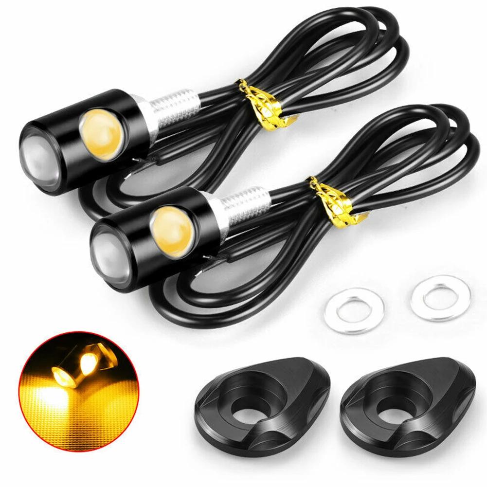 

2 Pcs Mini LED Motorcycle License Plate Turn Signals Indicator Amber Blinker Light CNC Aluminum Shell+LED Light Universal