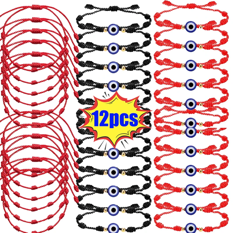 

12pcs Blue Evil Eye Red Bracelet Women Men 7 Knot Lucky Handmade Braided String Adjustable Friendship Couple Bracelet Jewelry