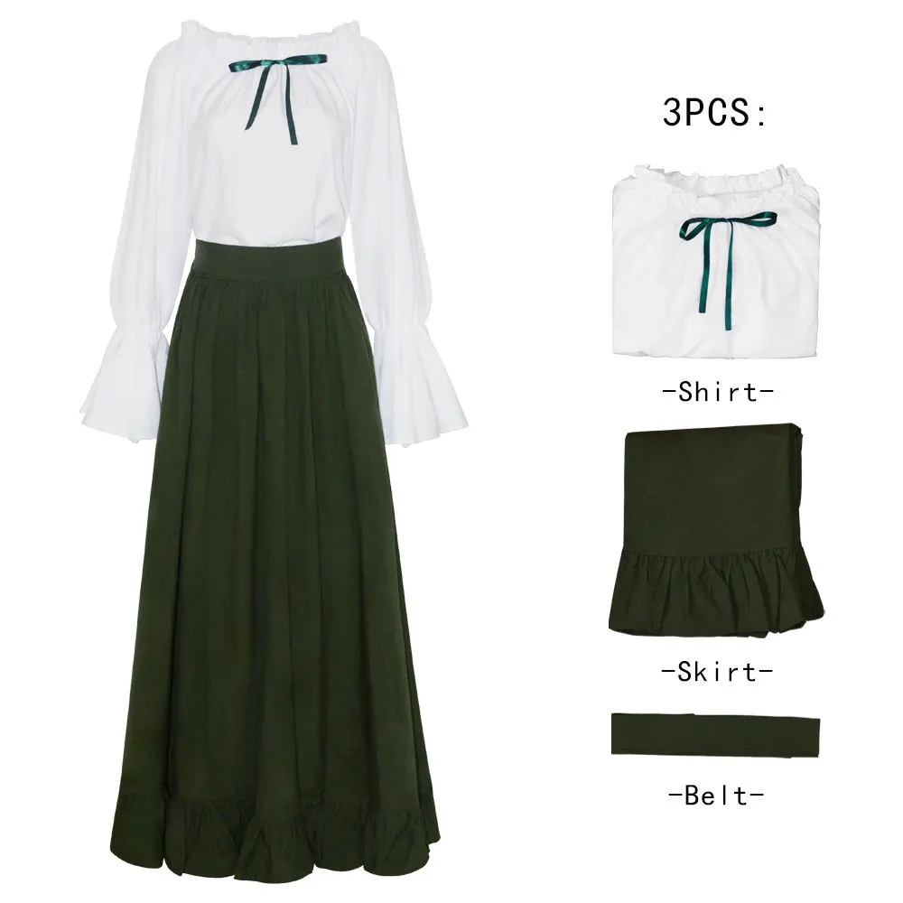 

Medieval Cosplay Renaissance Gothic Women's Dress Cosplay Halloween Costume Retro Shirt Skirt Cosplay Set
