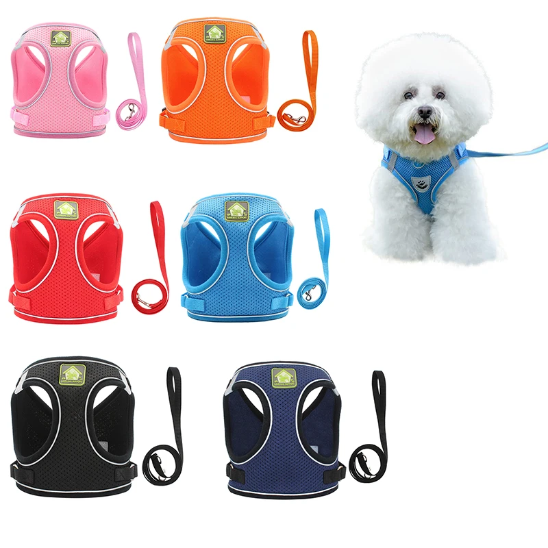 

Dogs Puppy Harness Collar Cat Dog Adjustable Vest Walking Lead Leash Soft Breathable Polyester Mesh Harness For Small Medium Pet