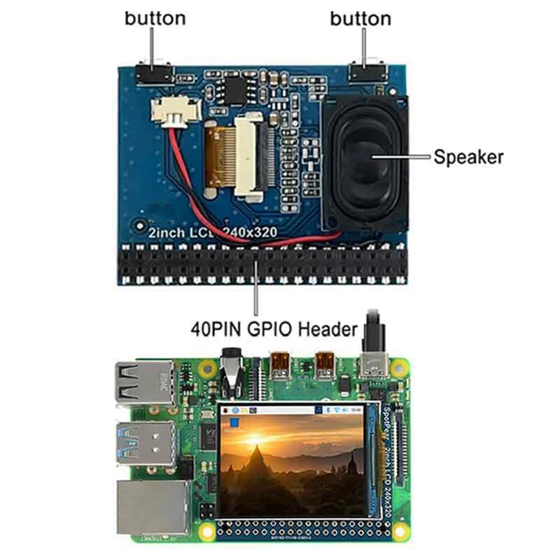 1 шт. для Raspberry Pi 2-дюймовый ЖК-экран IPS 240X320 Встроенный динамик Поддержка