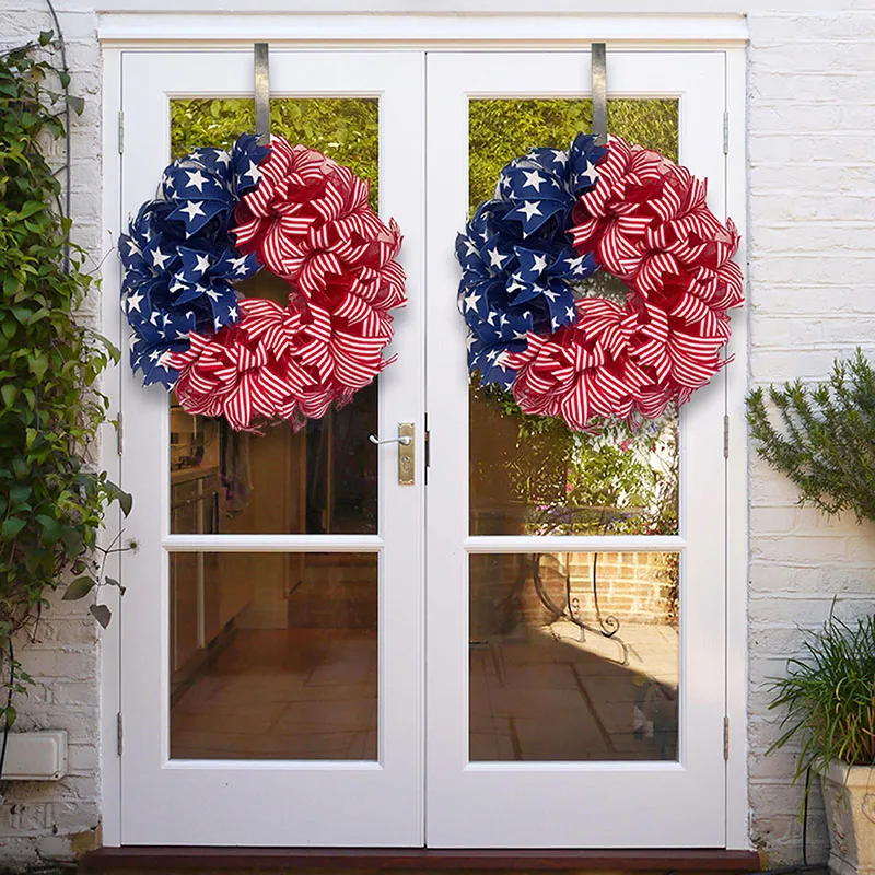 

30/40/45Cm Independence Day Wreath Hanging Home Door Decoration Red Blue Stripe Cloth for Home Decoration Supplies