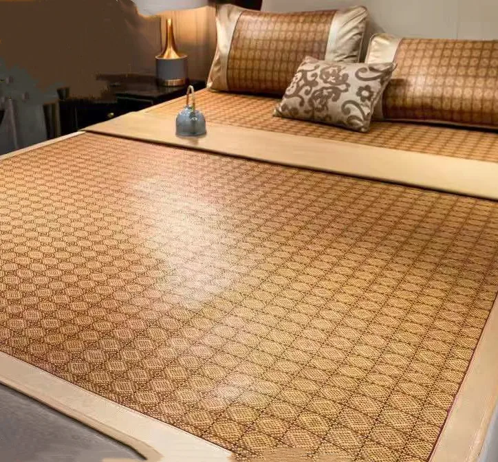 Bamboo mat rattan mat three piece set 1.5m bed ice silk mat summer folding mat ice mat mat summer mat mattress roll straw mat