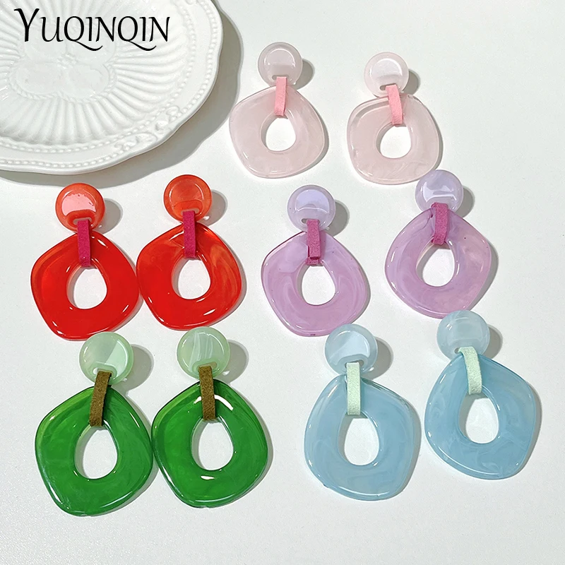 

Trendy Colourful Big Drop Earrings For Women Fashion Jewelry Statement Resin Geometric Long Earrings New Summer Korean Brincos