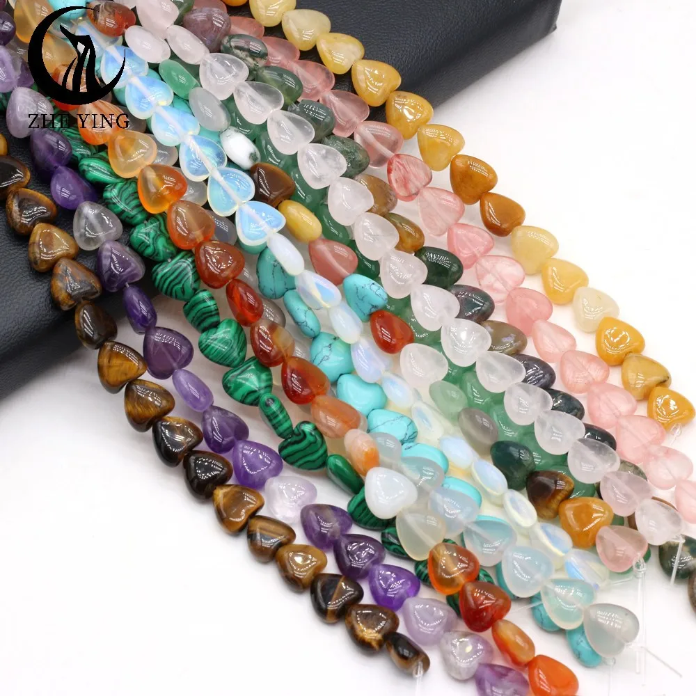 

Natural Heart Shape Tiger Eye Amazonite Lava Turquoises Agates Jaspers Garnet Spacer Loose Stone Beads for Jewelry Making DIY