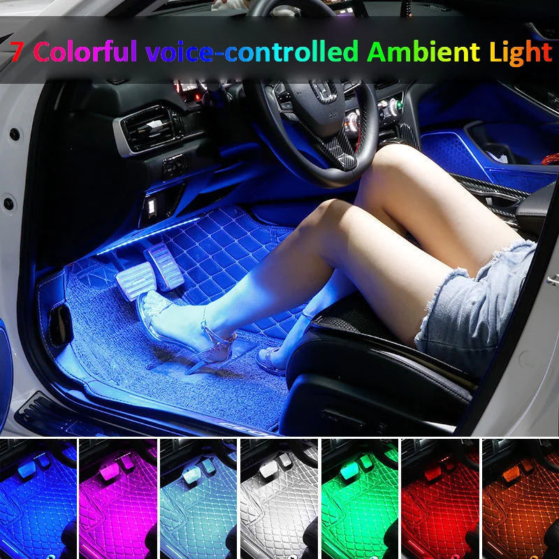 

Светодиодная подсветка для автомобиля, внешнее освещение с USB, неоновая подсветка, 64 цвета, музыка, дистанционное управление, App RGB, автомобильная декоративная атмосфера