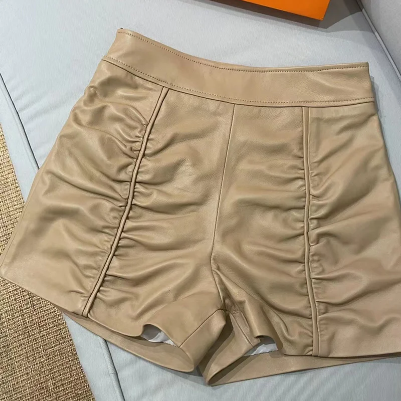 

2023 New Fashion Genuine Leather Shorts Womens High Waist shorts