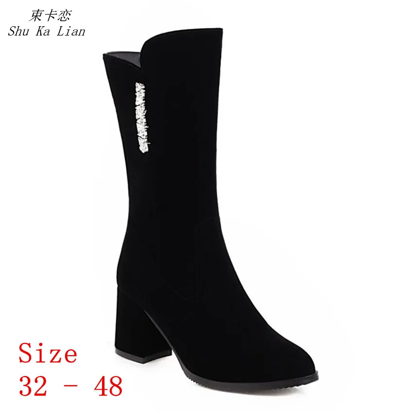 

Spring Autumn Women Mid Calf Boots High Heels Woman Short Boots Shoes botas Small Plus Size 32 33 - 40 41 42 43 44 45 46 47 48