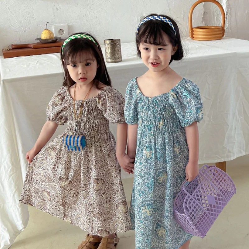 Новинка летнее хлопковое модное Цветочное платье в корейском ретро-стиле для