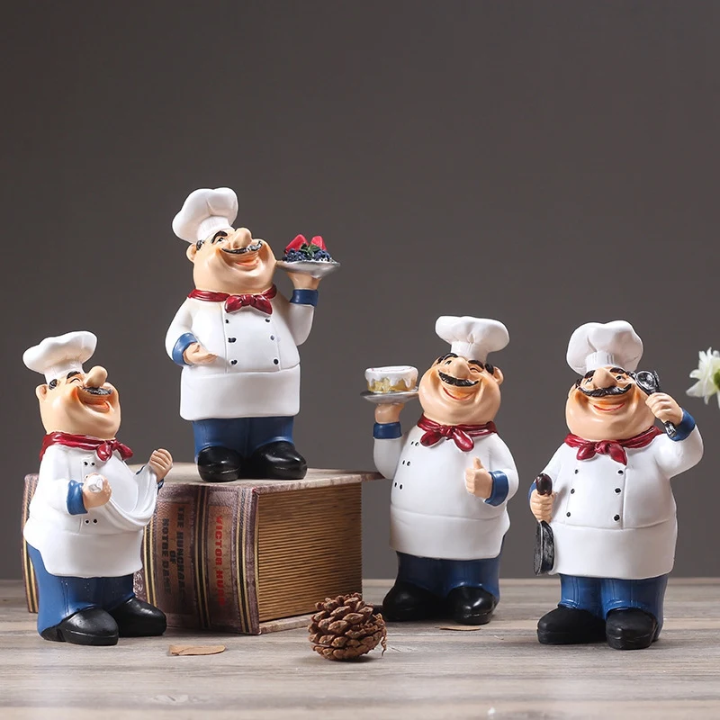 

LJL-Retro Chef Model Ornaments Resin Crafts Mini Chef Figurines Home Kitchen Restaurant Bar Coffee Decor