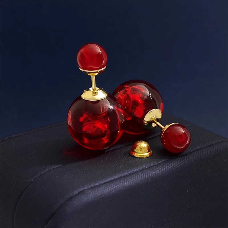 

Double-sided size pearl work earrings female simple temperament personality earrings
