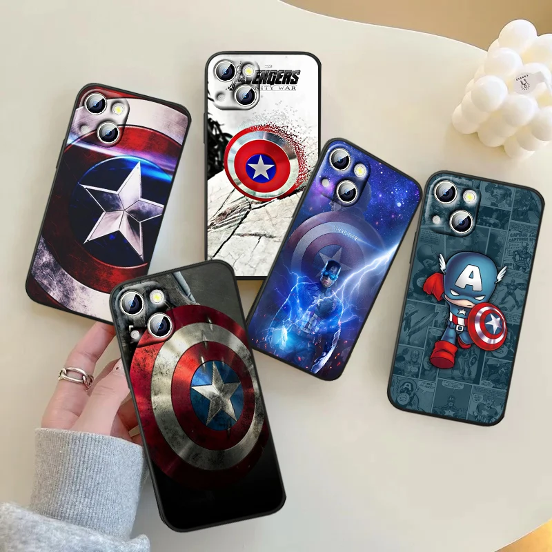 

Marvel Captain America For iPhone 14 13 12 11 Pro Max XS Max X XR 7 8 Plus 6S 5S Silicone Black Shell Phone Case