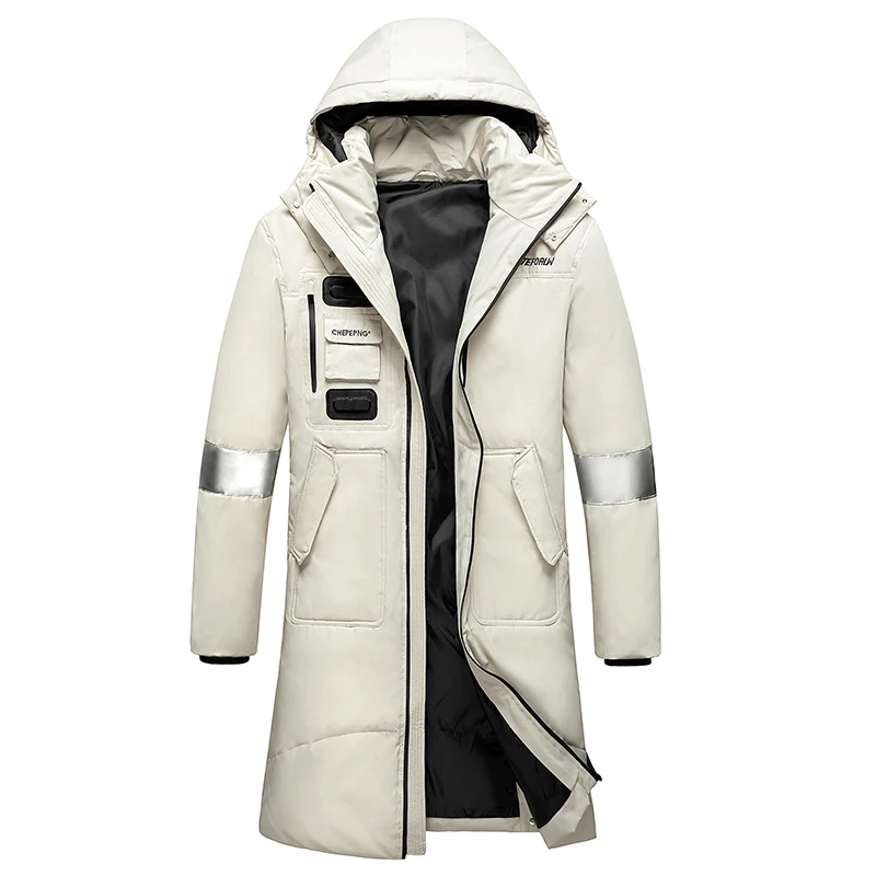 Winter Mens Down Jackets Fashion Long White Duck Down Jacket Men Warm Hooded Down Windbreak Outerwear Coats Mens Clothing 2022