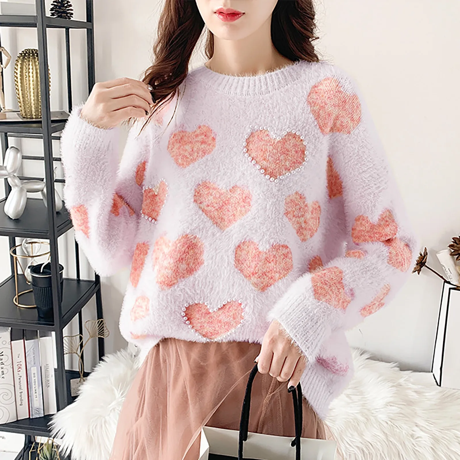 

2023 Spring Embroidery Heart Women Sweater Loose O-Neck Fashion Pullover Jumper Female Long Sleeve Knitwear Camisola