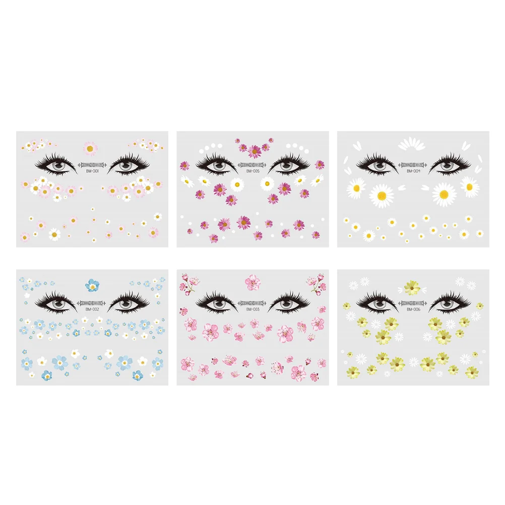 

6pcs Daisy Face Stickers Makeup Stickers Waterproof Sweat-proof Small Face Paste Collarbone Decors for Women Girls (Assorted