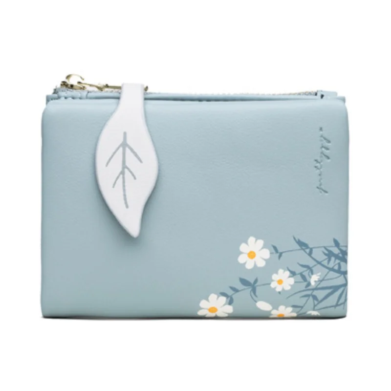 2023 New PU Leather Women's Short Wallet Small Fresh Korean Zipper Folding Coin Purse Multifunctional Buckle 2 Fold Card Holder