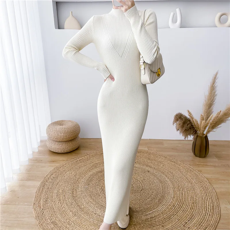 

Женское трикотажное платье с длинным рукавом, с разрезом