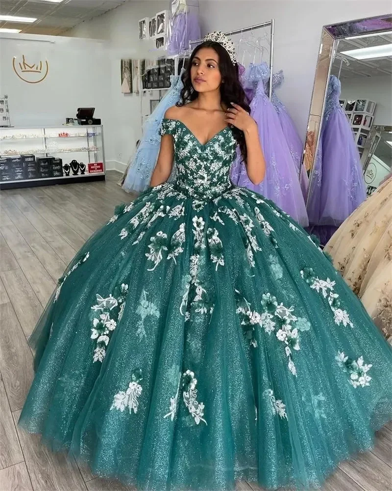 

ANGELSBRIDEP Hunter Green Quinceanera Dresses Princess Appliques Ball Gown Pageant Graduation Party Sweet 16 15 Robe De Bal