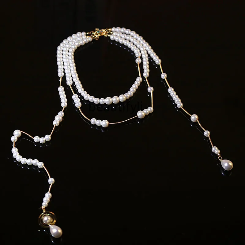 Европейское и американское осенне-зимнее длинное жемчужное многослойное