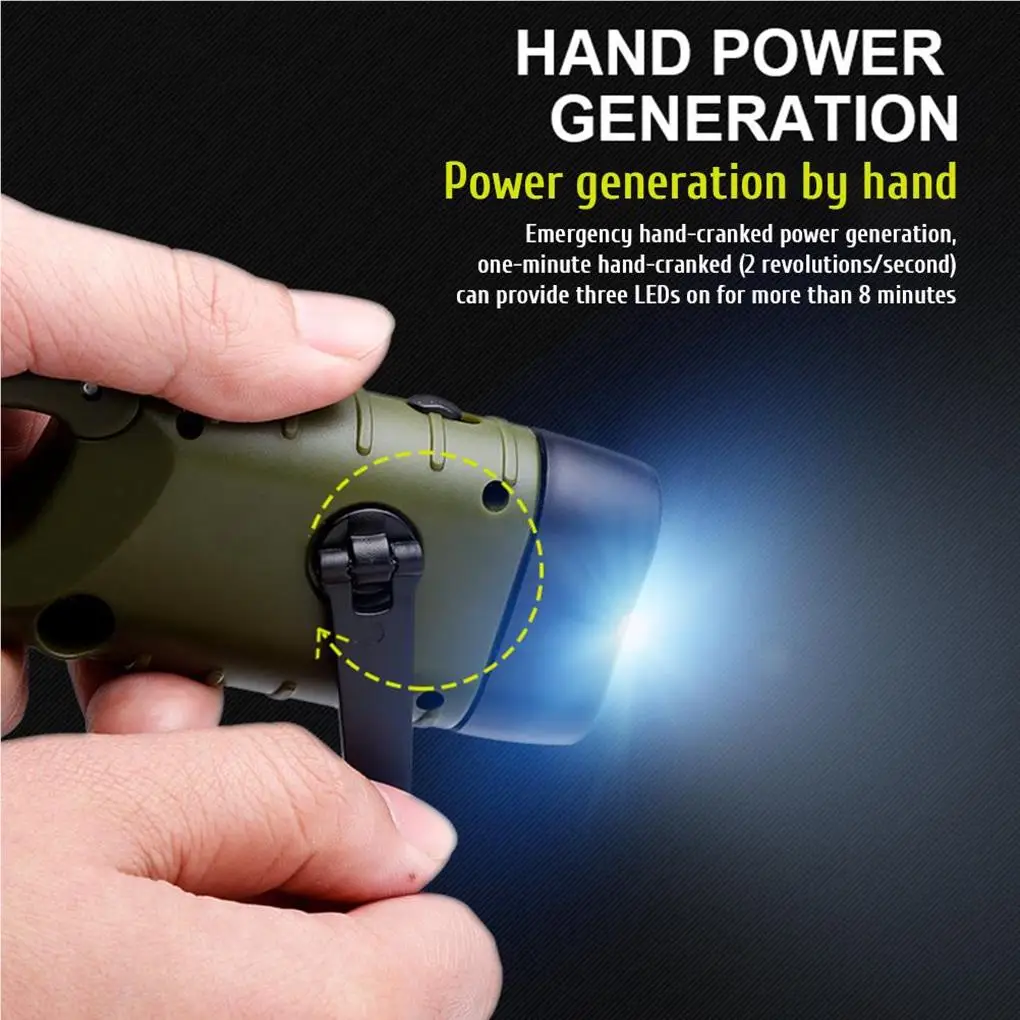 

Solar Powered Hand Crank Flashlight Outdoor LED Torch Compact Lights