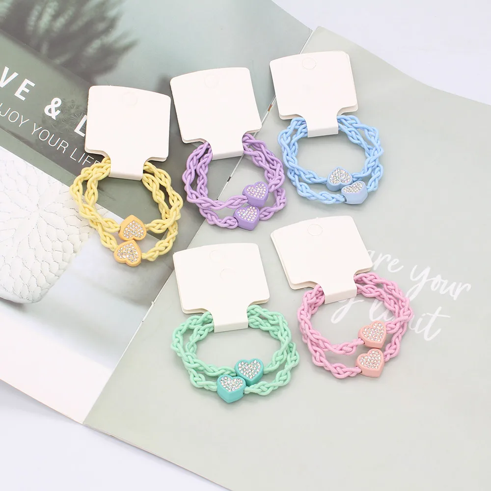 

2Pcs/Set Hair Tie Candy Color Elastic Rubber With Shining Accessories Women Girl Hair Rope Korea Sweet Style Simple Hair Ring