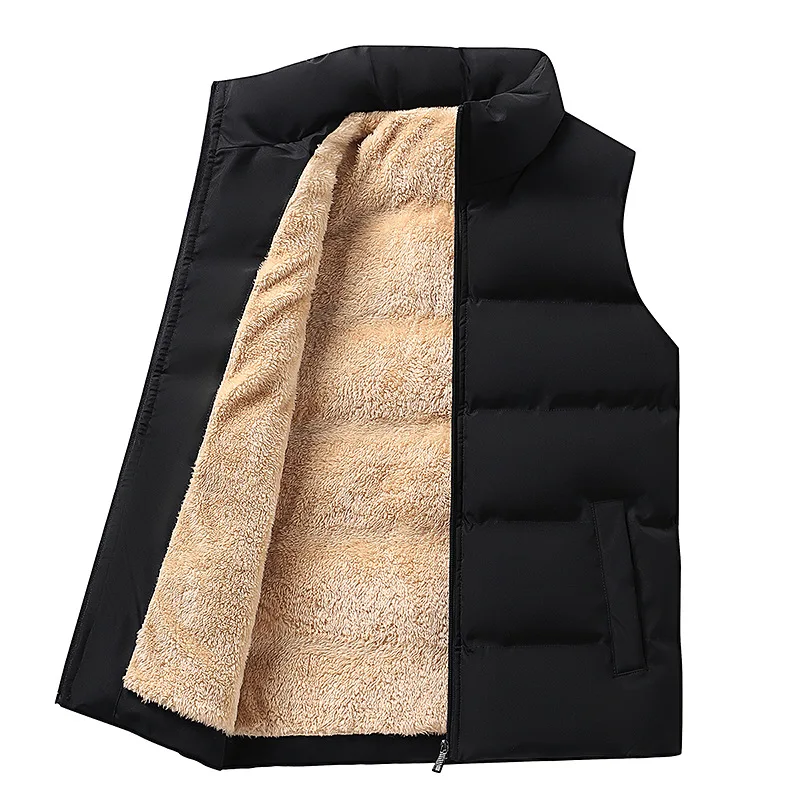 

New Men's Lamb Vest Large Size Warm Vests Lambswool Fleece Coat Thick Stand-up Collar Coats Winter Solid Sleeveless Vests 6XL