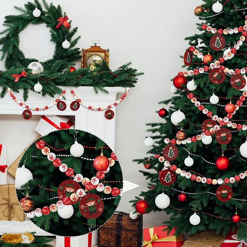 150 шт. деревянная бусина Рождественская снежинка круглая с веревкой полированная