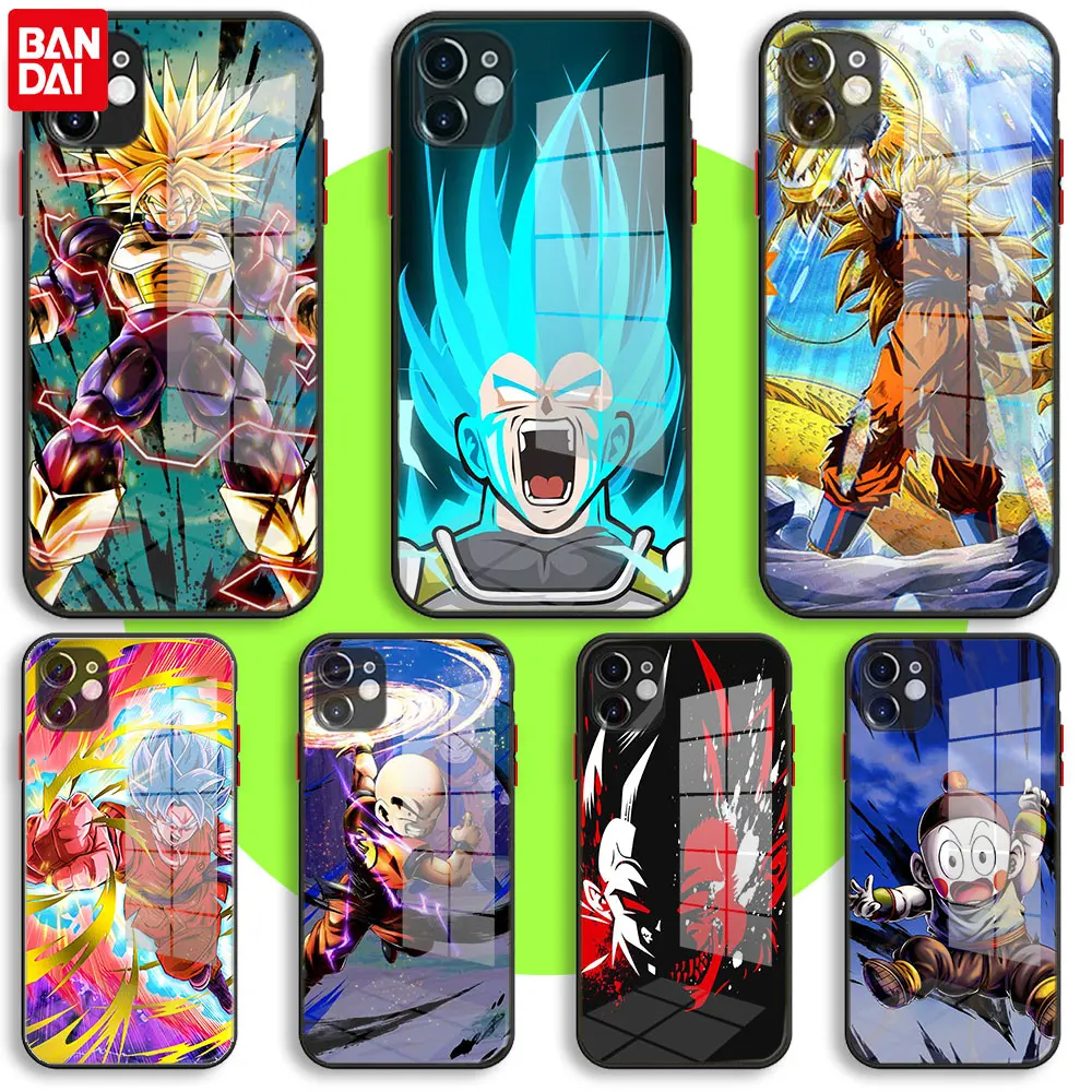 

BANDAI Glass Case For iPhone 13 11 12 Mini Pro Max XS XR X 7 8 6 Plus SE2 Silicone Cover DRAGON BALL Z Goku Super Saiyan God