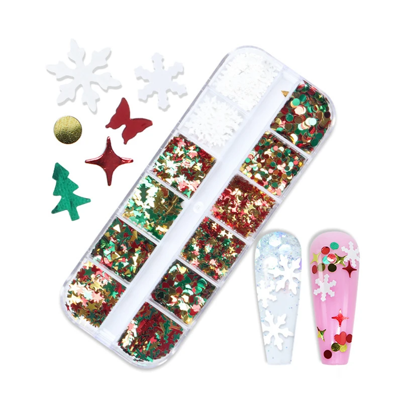 

1Set Snowflake Christmas Tree Nail Art 3D Decorations Set Mixed Flakes For Manicure Design
