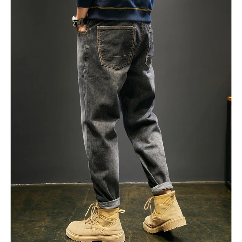 Men Clothing Autumn and Winter Crus Pedis Straight Loose Cylinder Jeans Vintage Chaopai Comfortable Blue Harun Trousers Women